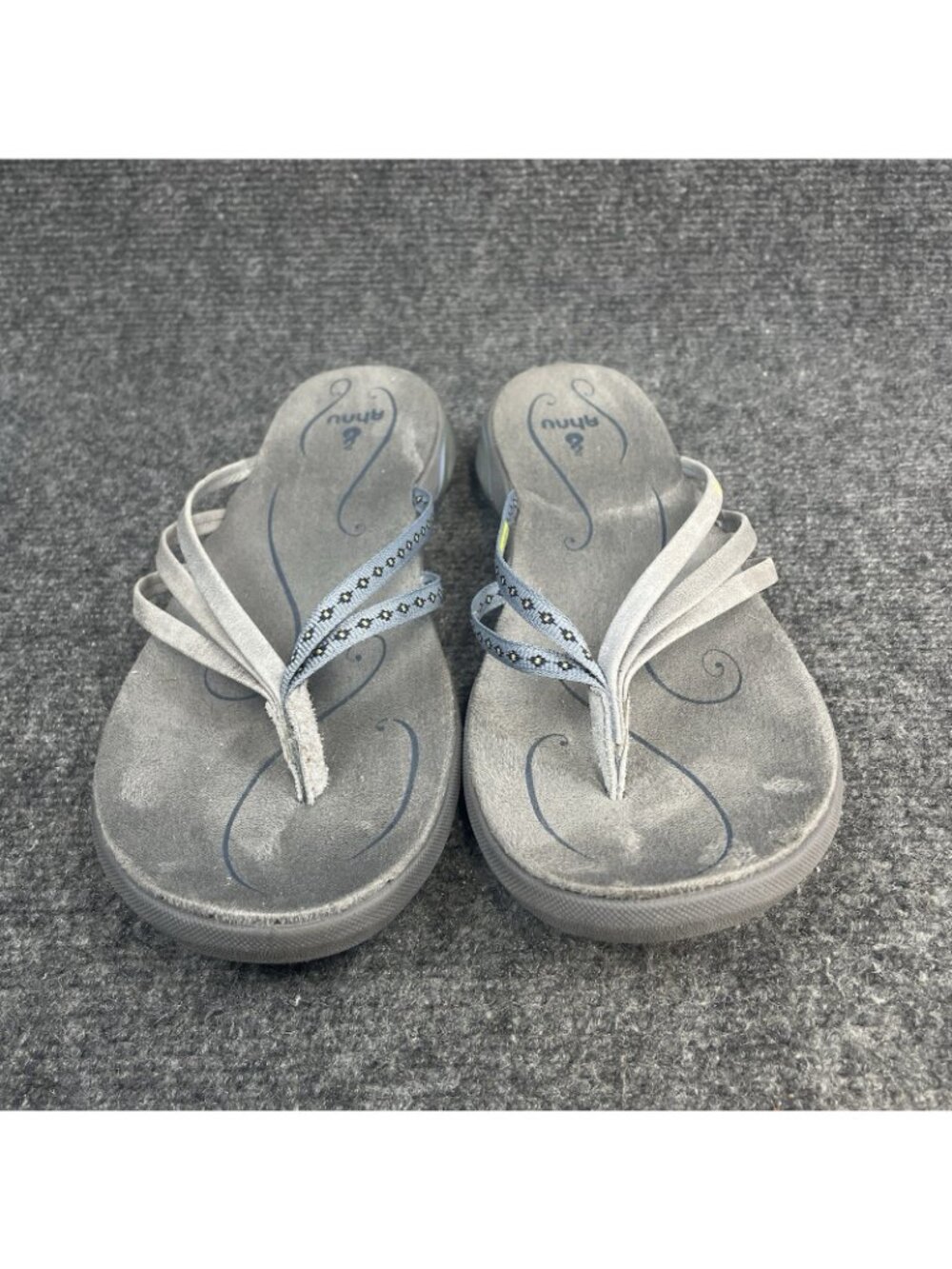 Ahnu Olema Womens Size 7 Gray Casual Blue Walking Flip Flop Slipper Thong Sandal - Picture 6 of 11